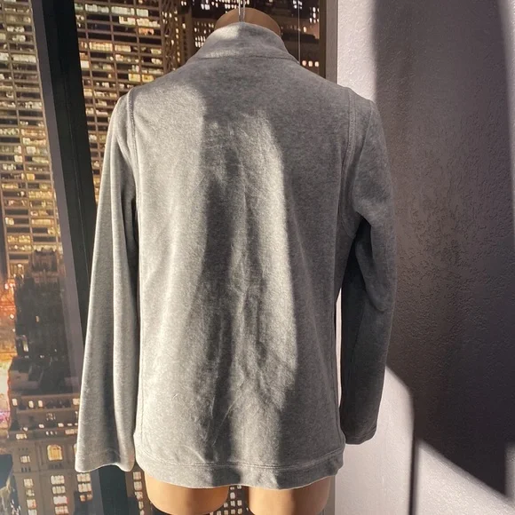 CHICO’S - NWT - grey velour oversized jacket, front sequins, zipper, pockets - 0